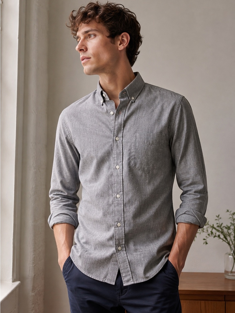 J.Crew Mens Gray Slim Button Down Shirt Long Sleeve XS *